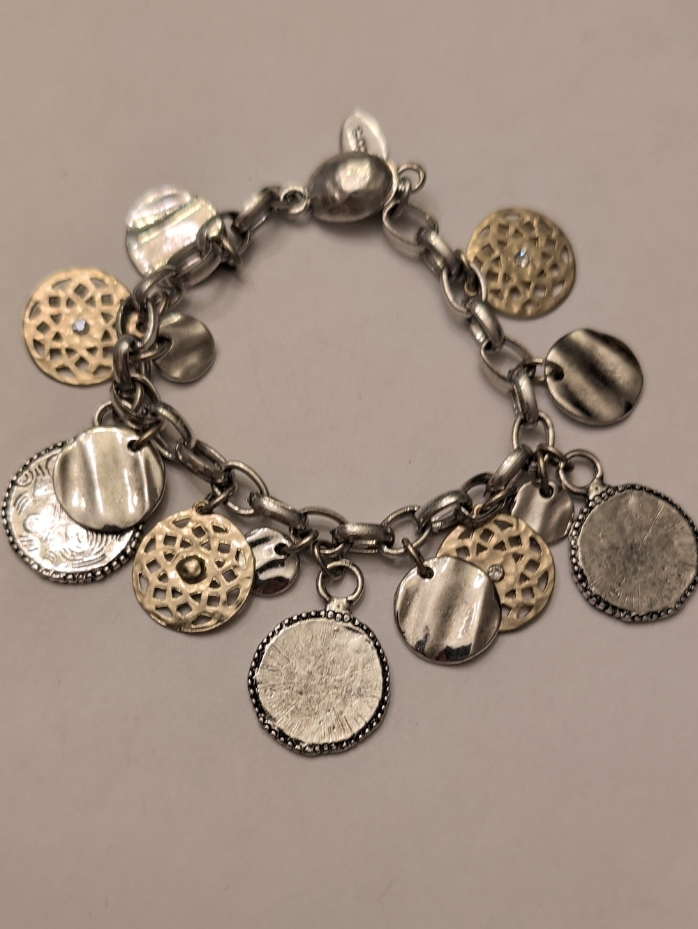 Chico's Two-Tone Disc Charm Bracelet - Silver & Gold